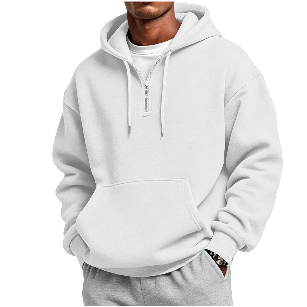 Men's Quarter Zip Hoodies Oversized Solid Pullover With Kangaroo Pocket