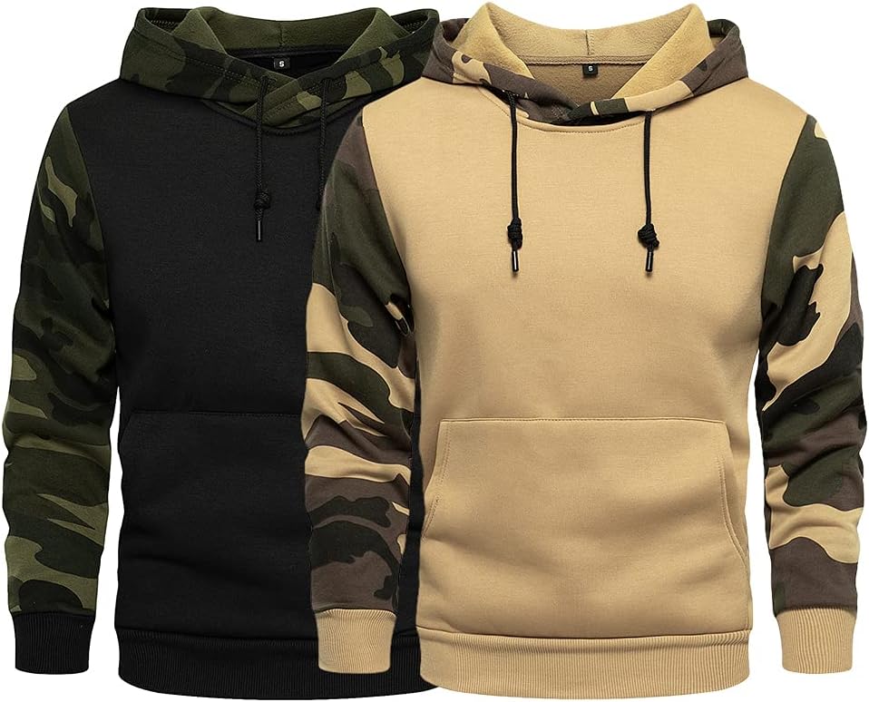 AOTORR Men's Pullover Hoodie Blend Fleece Long Sleeve Contrast Color Military Sweatshirt with Kanga Pocket