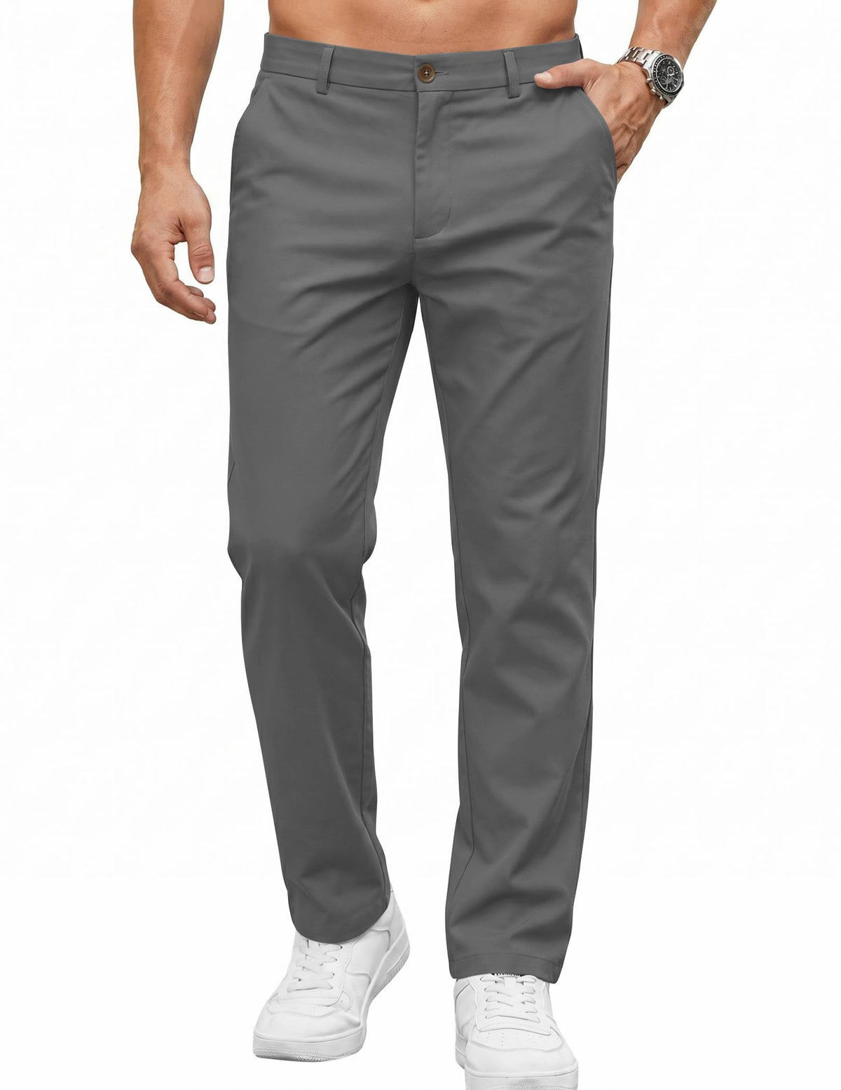 COOFANDY Men's Casual Pants Elastic Waist Flat Front Dress Slacks Regular Fit Stretch Golf Pants Work Office Trousers