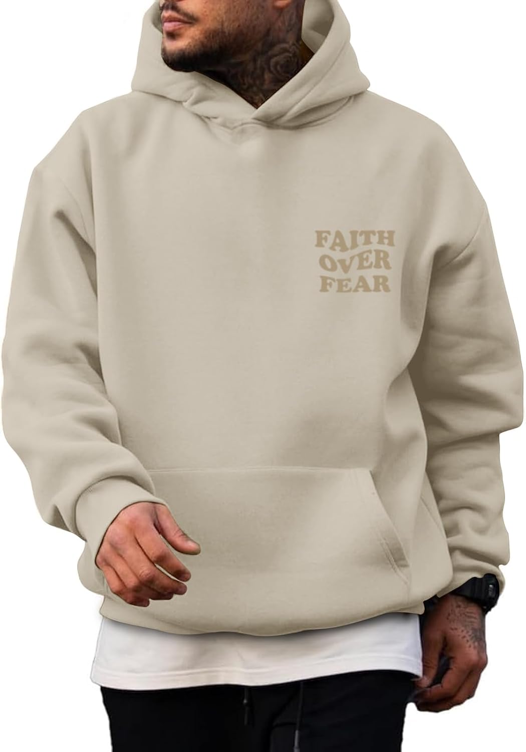 Faith Over Fear Hoodie Men Christian Jesus Sweatshirts Bible Verse Graphic Hoodies Inspirational Streetwear Pullover
