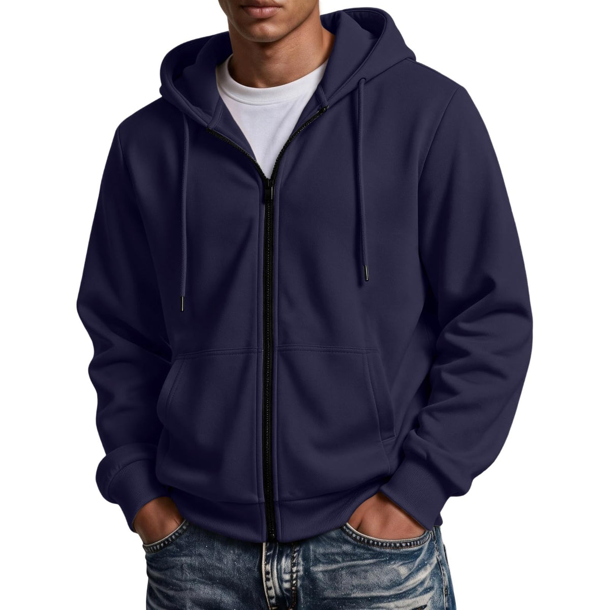 Mens Zip Up Hoodie Full Zip Oversized Fleece Lined Sweatshirt Fall Hoodies