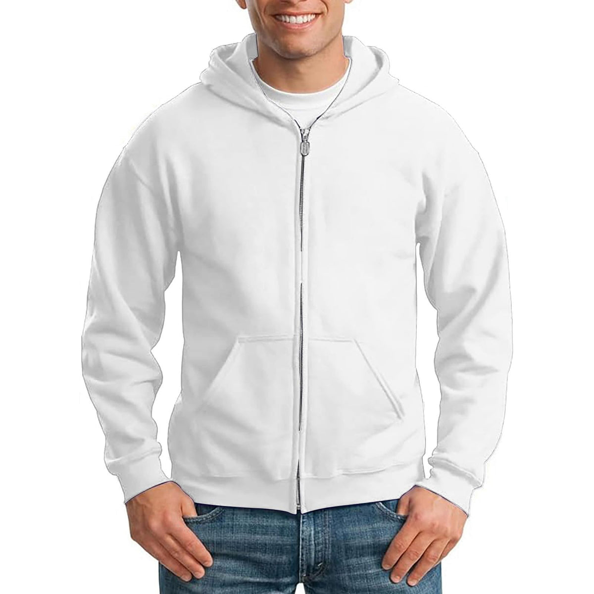 Zip Up Hoodie Men Fall Plain Hooded Sweatshirts Casual Jacket With Pockets