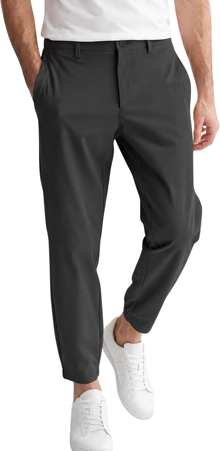 Runcati Mens Stretch Golf Pants Casual Slim Fit Cropped Work Dress Trousers