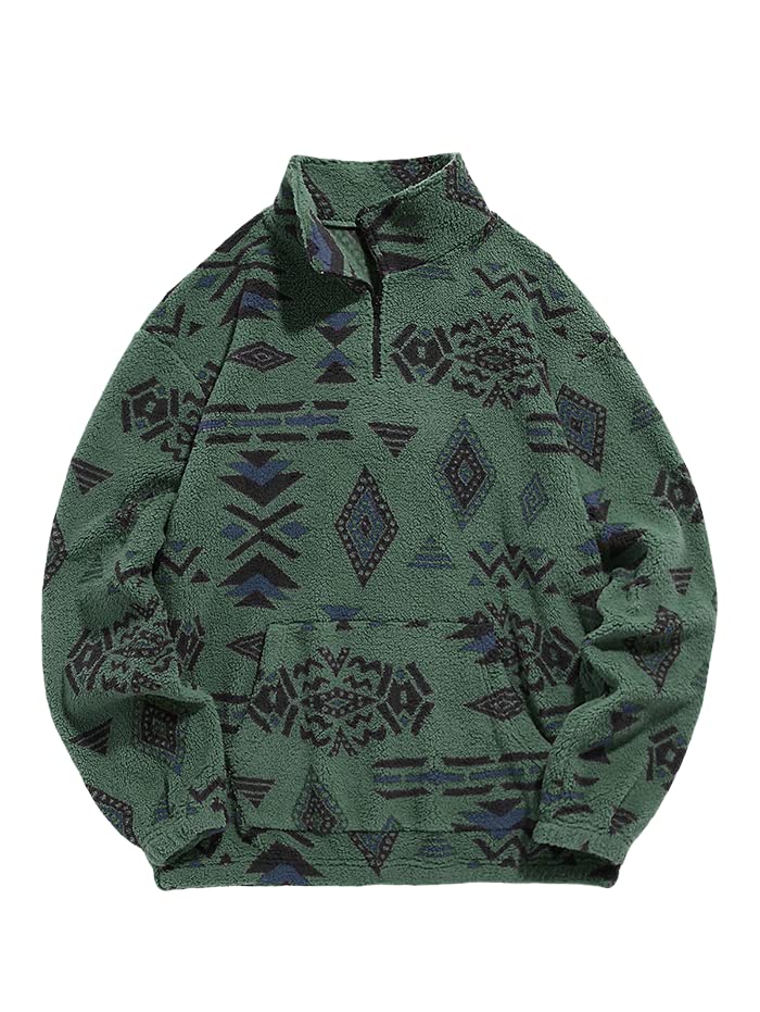ZAFUL Men 1/4 Zipper Ethnic Aztec Fleece Unisex Winter Sweatshirt Tops 2026