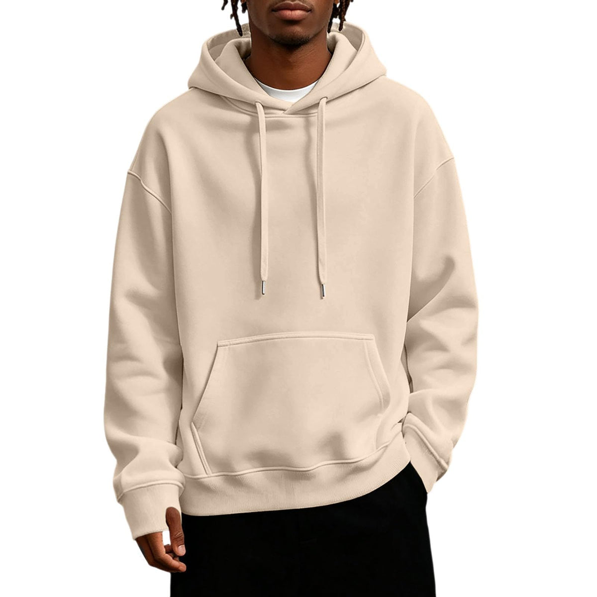 Mens Hoodies Fleece-Lined Long Sleeve Pullover Warm Fall Winter Sweatshirt