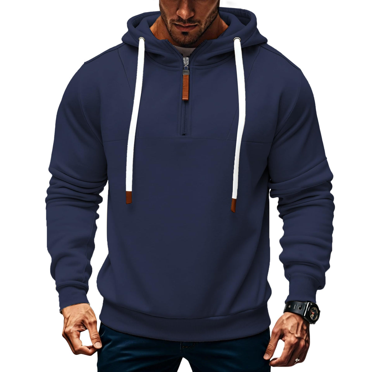 Mens Quarter Zip Hoodie Sweatshirt Warm Fleece Long Sleeve Pullover Hoodies for Men