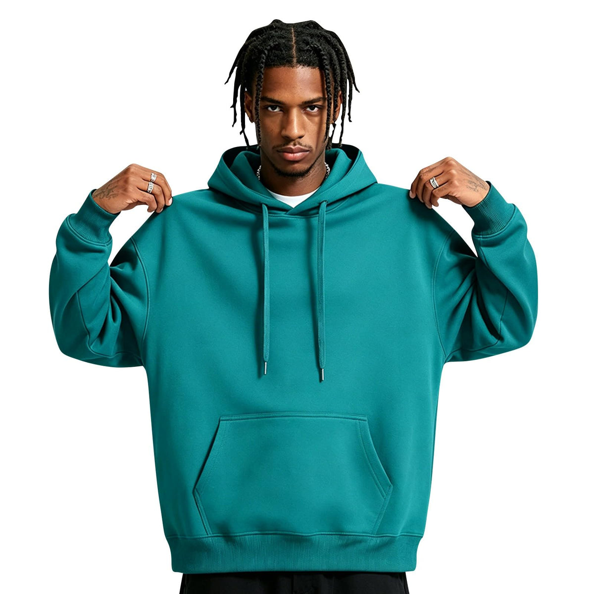 Fleece Hoodie Men Oversized Fall Sweatshirt Winter Cozy Tall Hooded Collar Drawstring Pullover With Pockets