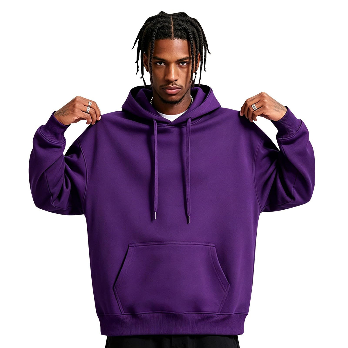 Fleece Hoodie Men Oversized Fall Sweatshirt Winter Cozy Tall Hooded Collar Drawstring Pullover With Pockets