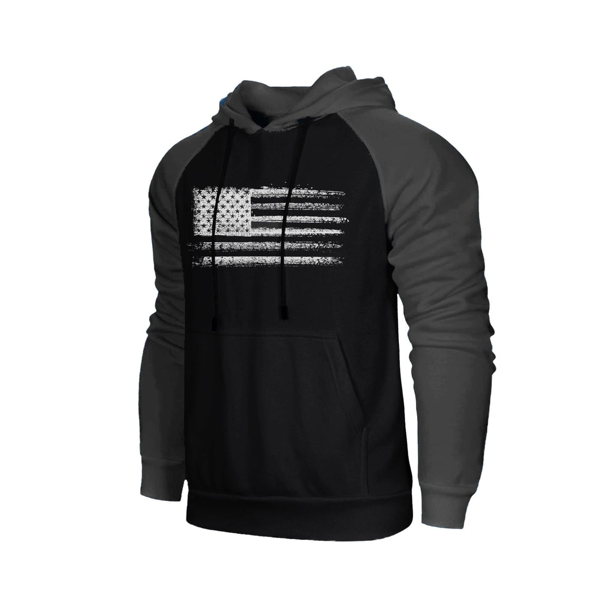 H HYFOL Men's Sweatshirt USA FLAG Patriotic Graphic Polyester Hoodies for Men Pocket Raglan Long Sleeve Sweatshirts