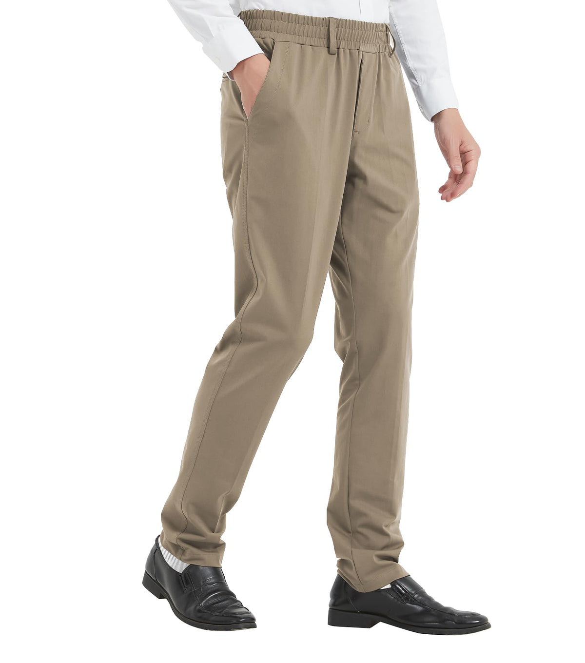 LETAOTAO Mens Elastic Waist Pants for Seniors High Stretch Expandable Waist Slacks for Elderly with Magnet Button