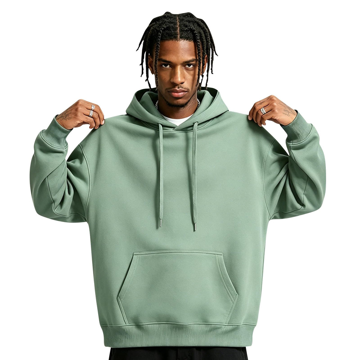 Fleece Hoodie Men Oversized Fall Sweatshirt Winter Cozy Tall Hooded Collar Drawstring Pullover With Pockets