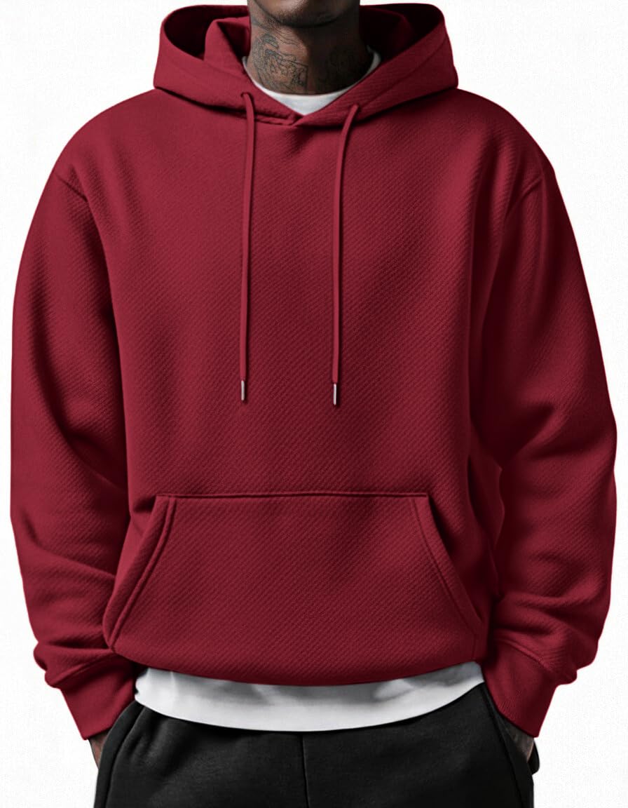 COOFANDY Men's Long Sleeve Hooded Sweatshirt Casual Lightweight Hoodies Pullover Textured Drawstring Hoodie with Kanga Pocket