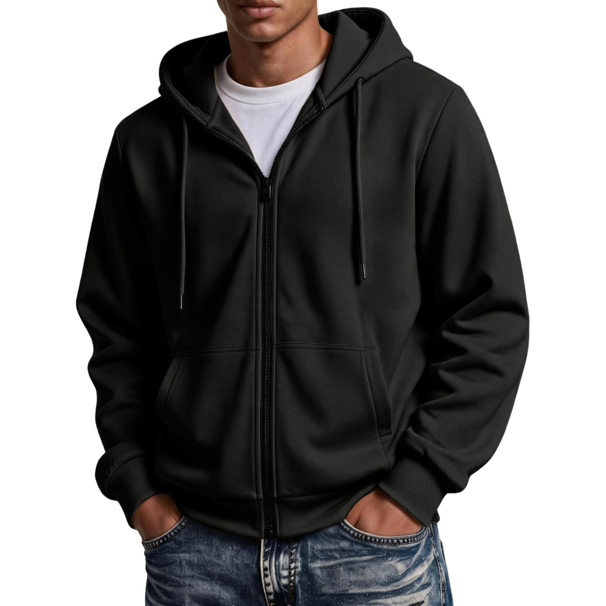 Mens Zip Up Hoodie Full Zip Oversized Fleece Lined Sweatshirt Fall Hoodies