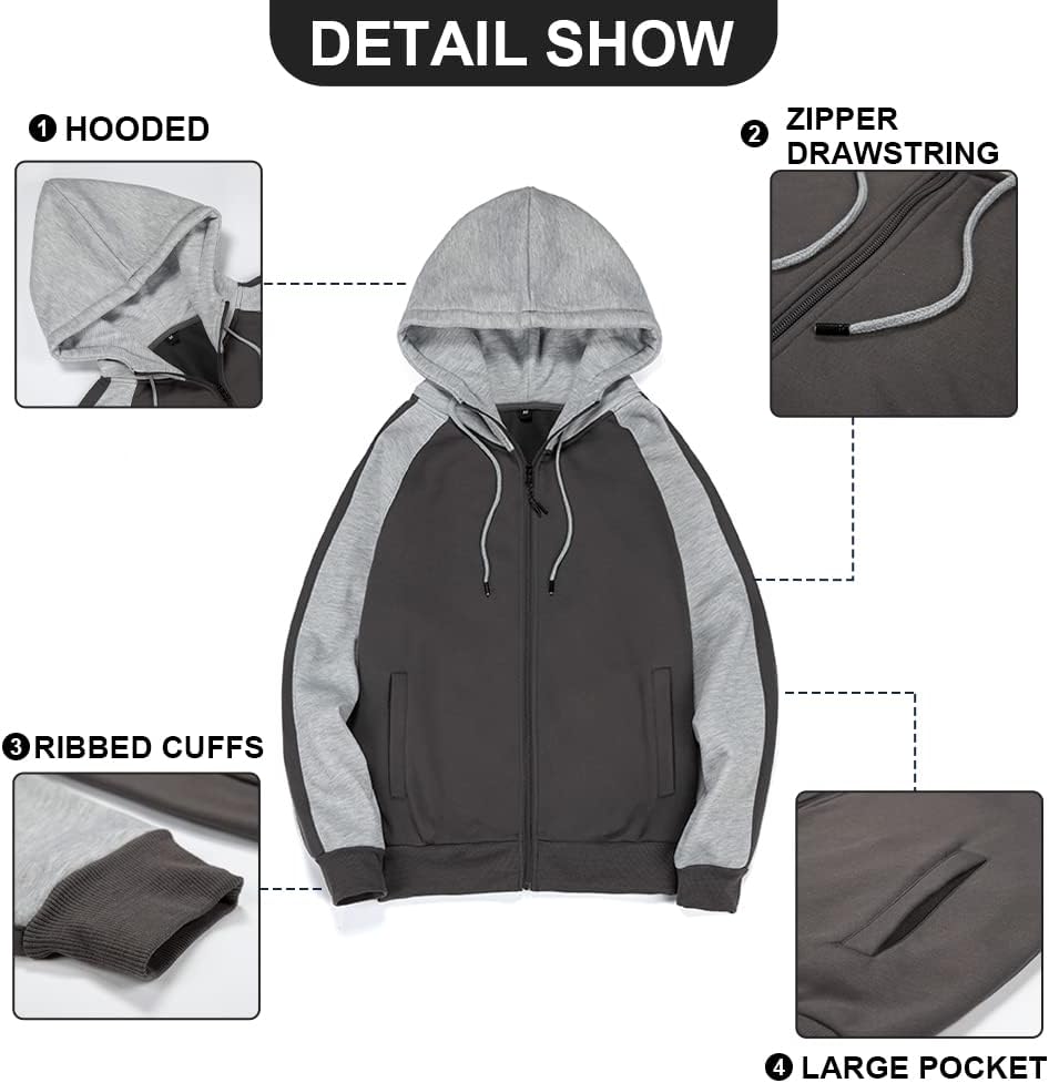 MANTORS Mens Fleece Jackets Contrast Hoodies Lightweight Sweatshirt Color Block Jacket Coats