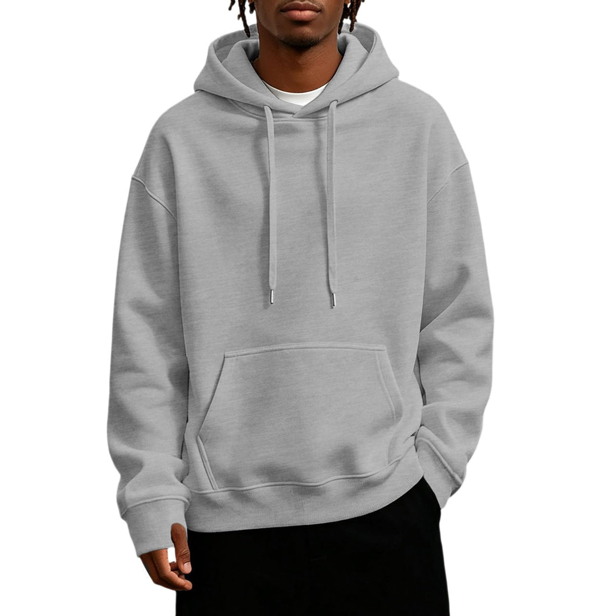 Mens Hoodies Fleece-Lined Long Sleeve Pullover Warm Fall Winter Sweatshirt