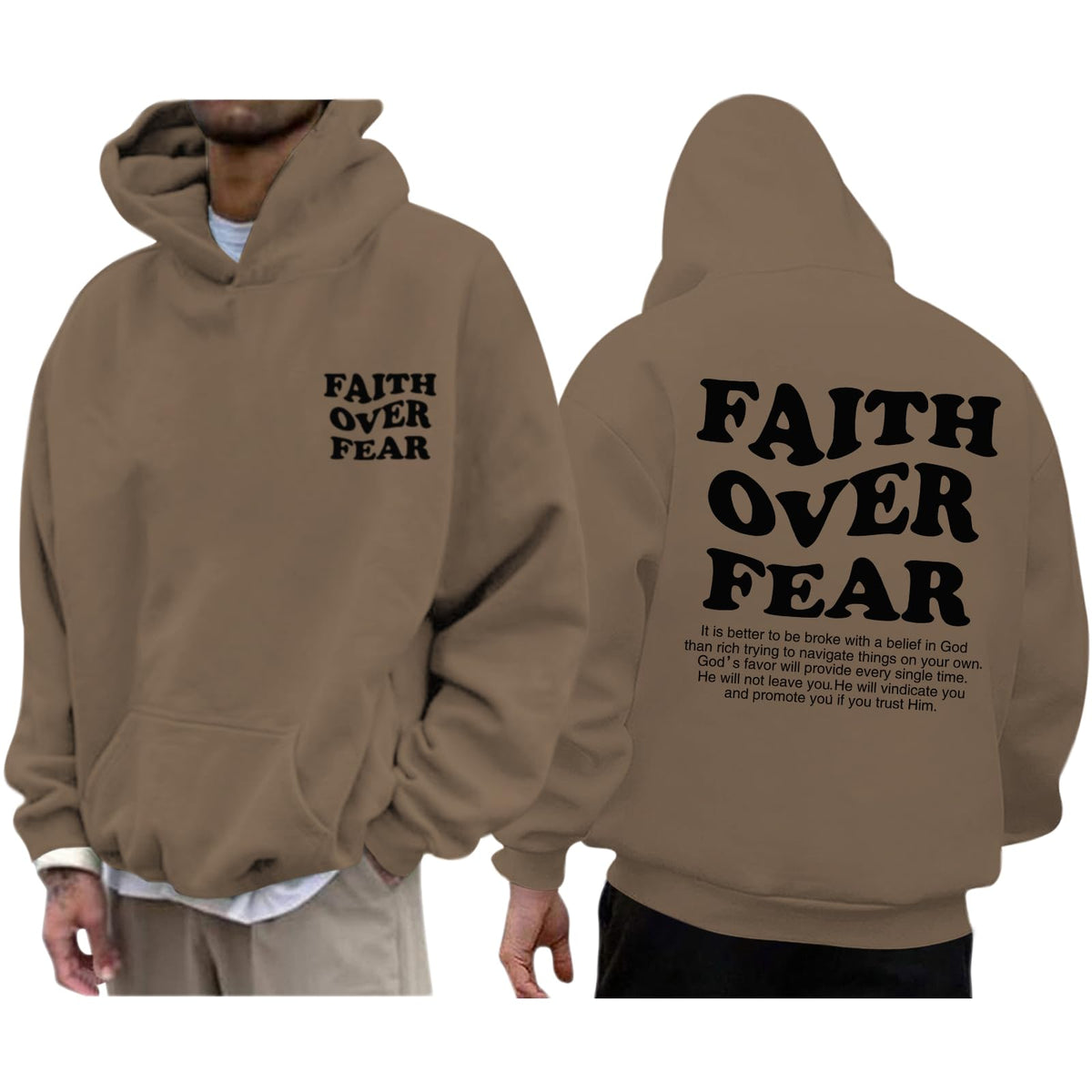 Faith Over Fear Hoodie Men Christian Jesus Sweatshirts Bible Verse Graphic Hoodies Inspirational Streetwear Pullover