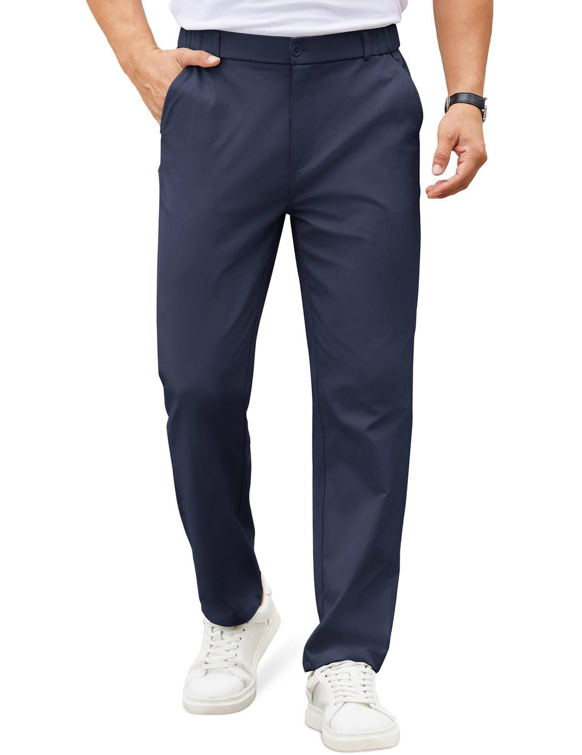 COOFANDY Mens Casual Chino Pants Elastic Waist Classic-Fit Dress Slacks