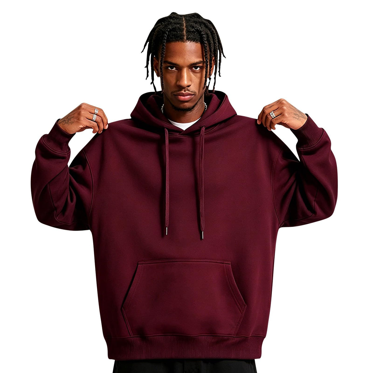 Fleece Hoodie Men Oversized Fall Sweatshirt Winter Cozy Tall Hooded Collar Drawstring Pullover With Pockets