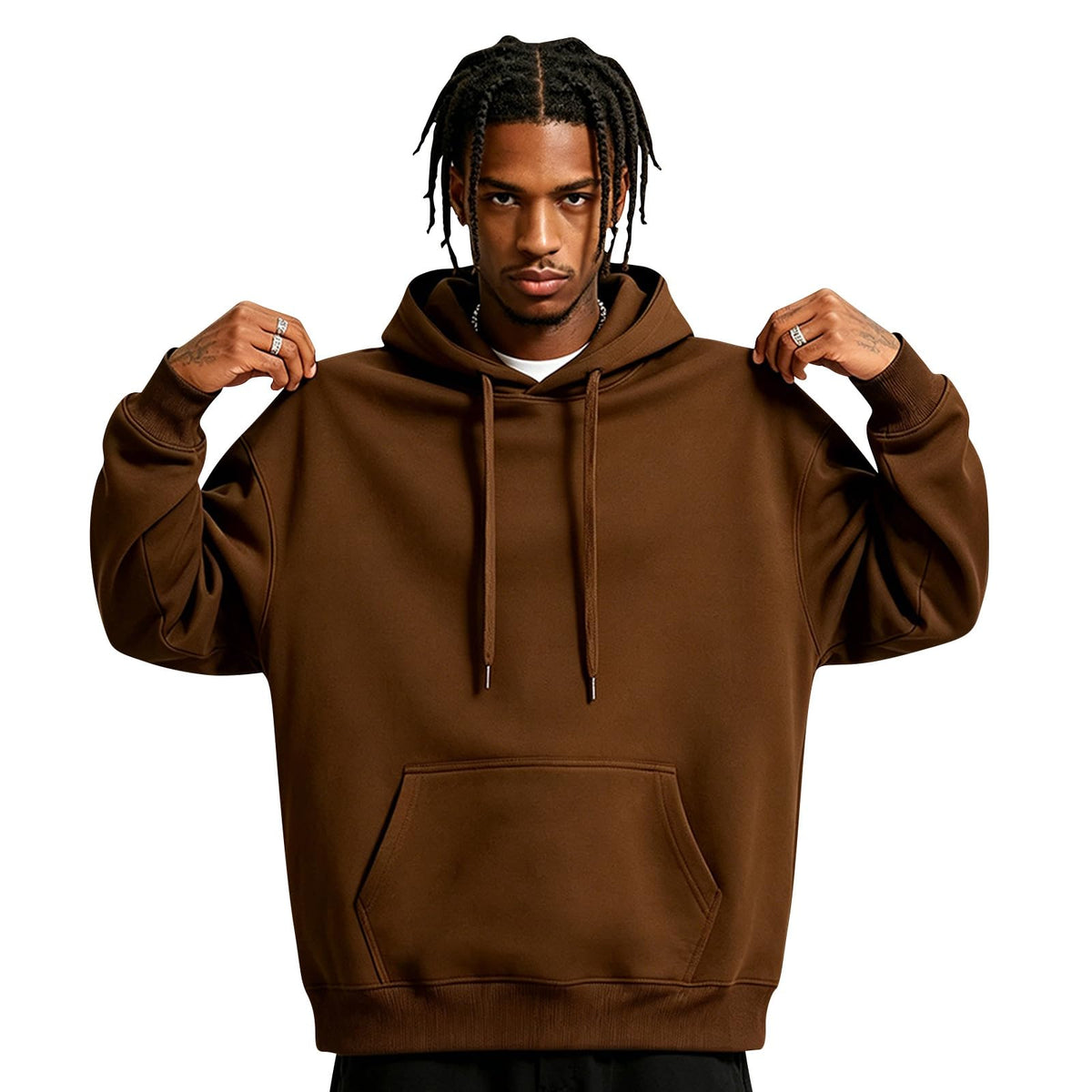 Fleece Hoodie Men Oversized Fall Sweatshirt Winter Cozy Tall Hooded Collar Drawstring Pullover With Pockets