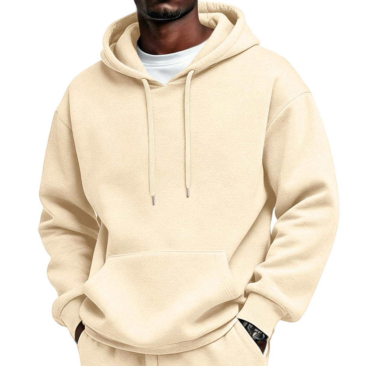 Mens Sherpa Hoodie Cottn Fleece Oversized Drawstring Hooded Sweatshirt