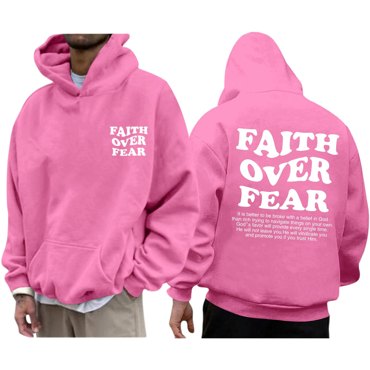 Faith Over Fear Hoodie Men Christian Jesus Sweatshirts Bible Verse Graphic Hoodies Inspirational Streetwear Pullover