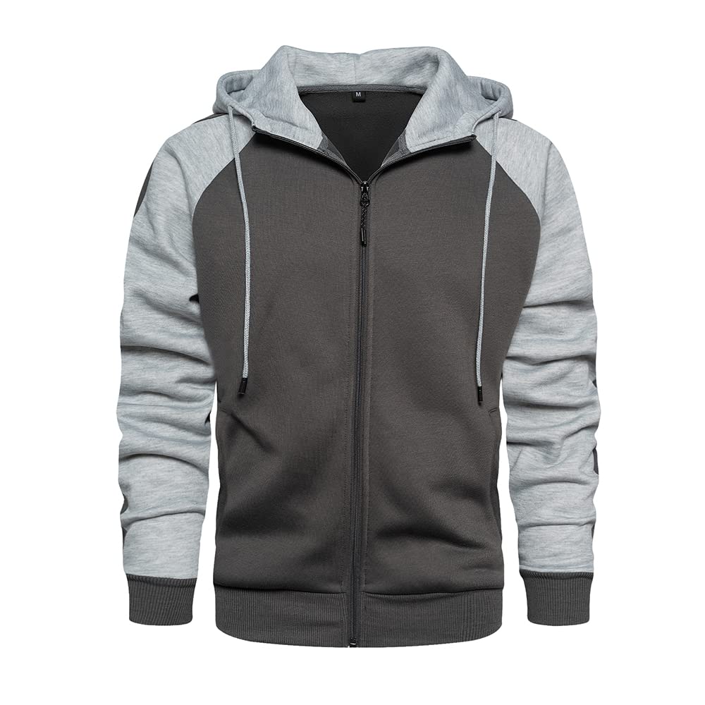 AOTORR Men's Zip Up Hoodie Color Block Long Sleeve Casual Sweatshirt with Pocket