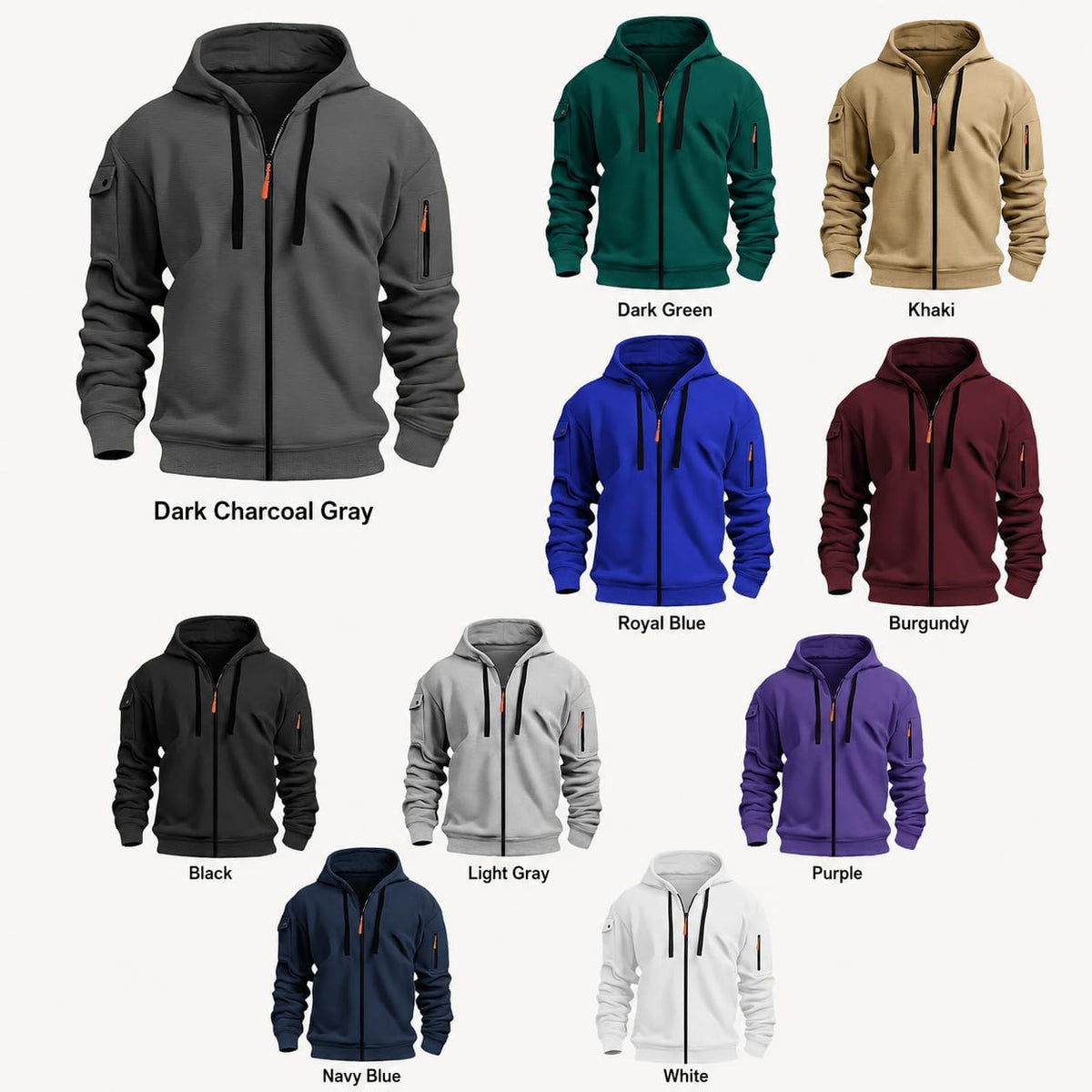 Zip Up Hoodie Men Cargo Tactical Hooded Sweatshirts Jacket With Pockets