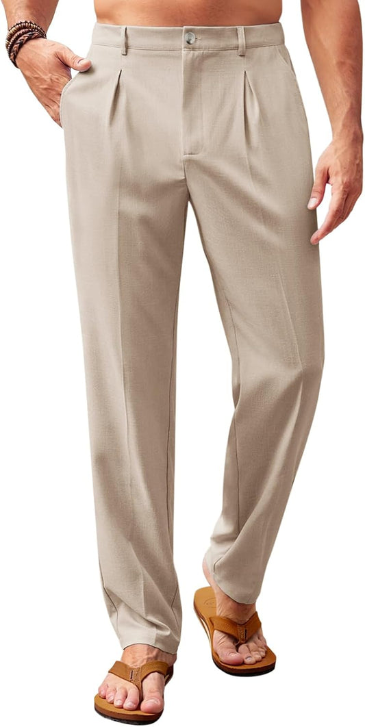 Runcati Mens Casual Pants Elastic Waist Lightweight Loose Pleated Slacks