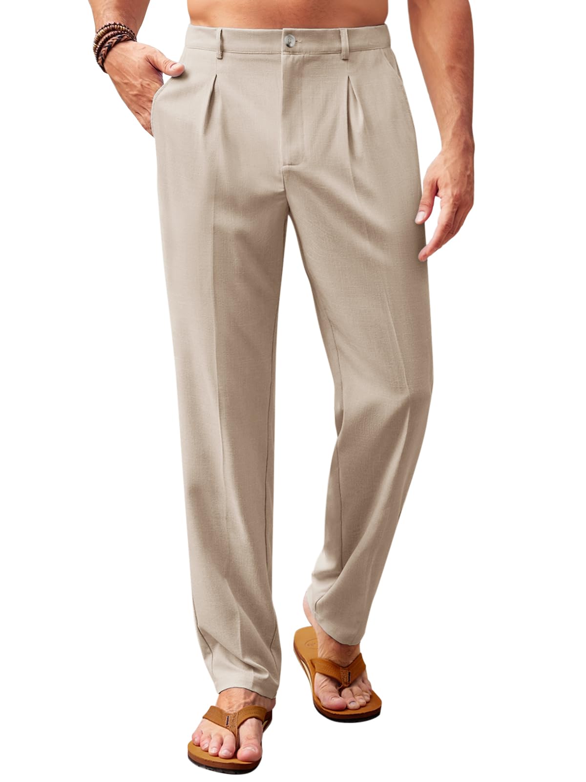 Runcati Mens Casual Pants Elastic Waist Lightweight Loose Pleated Slacks