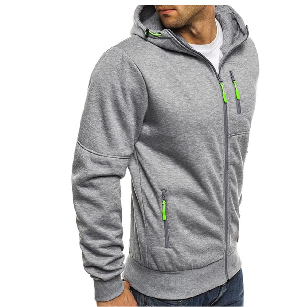 Men Hoodies Casual Hoodies for Men with Zip Pockets Full Zip Long Sleeve Sweatshirt Sports Hooded Jacket