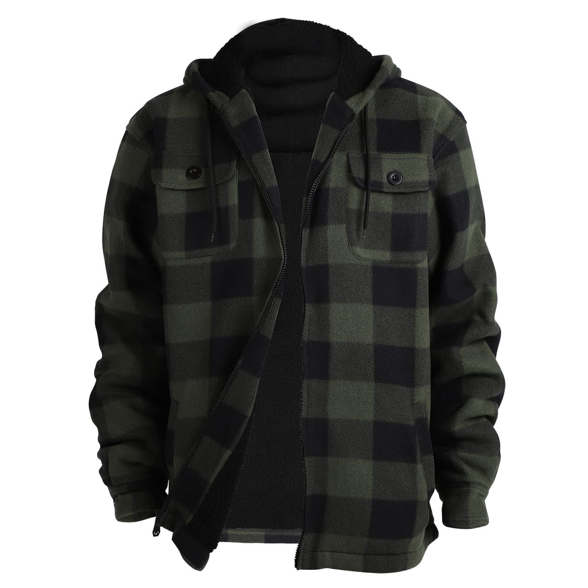 Gary Com Heavy Thick Flannel Plaid Jacket Sherpa Fleece Lined Hoodies for Men Zip Up Winter Warm Coat Zipper Sweatshirt