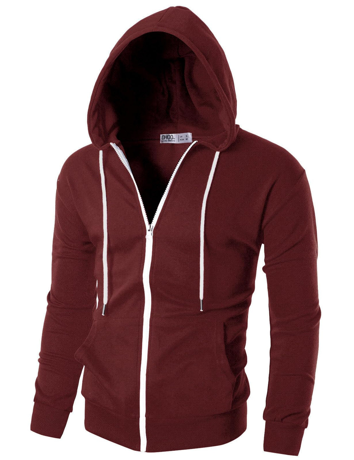 Ohoo Men's Zip Up Hoodie Lightweight Slim Fit Hooded Jacket