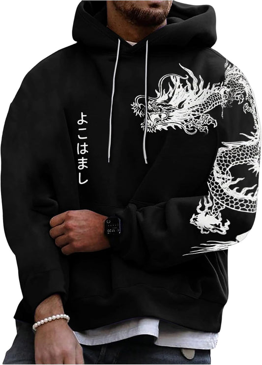 Floerns Men's Letter Graphic Print Lightweight Hoodies Long Sleeve Drawstring Pullover Sweatshirts