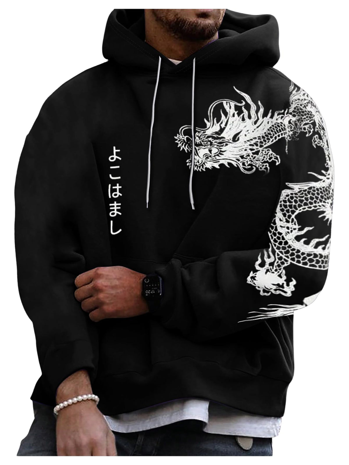 Floerns Men's Letter Graphic Print Lightweight Hoodies Long Sleeve Drawstring Pullover Sweatshirts