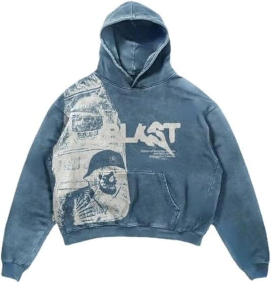Obenie Retro Y2K Hoodie Gothic Casual Alphabet Blast Print Pattern Skull Fashion Hoodie Men Harajuku Men Clothing
