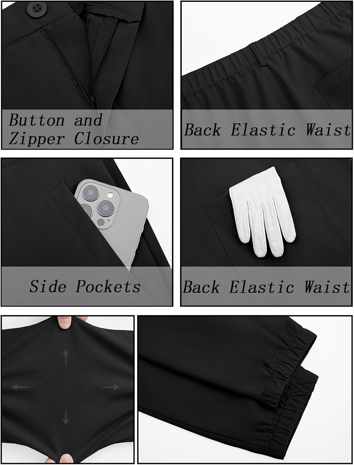 Runcati Mens Stretch Golf Pants Casual Slim Fit Cropped Work Dress Trousers