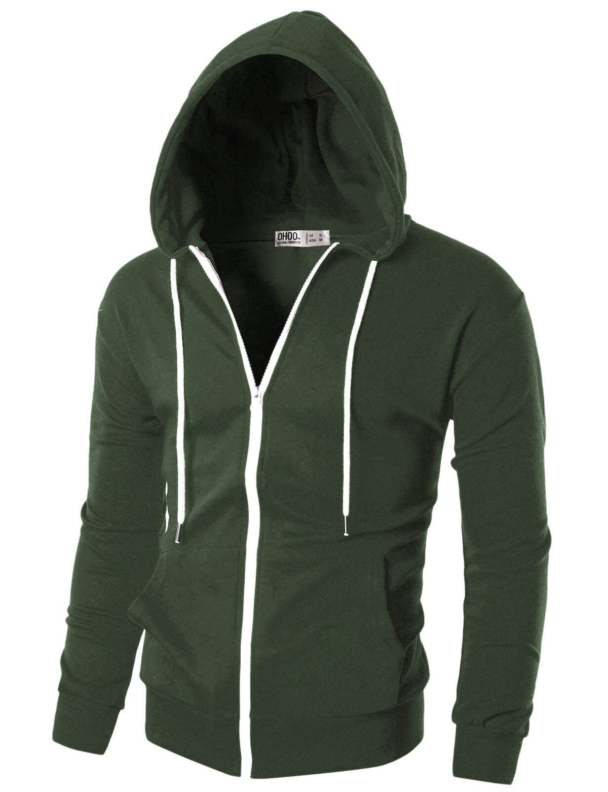 Ohoo Men's Zip Up Hoodie Lightweight Slim Fit Hooded Jacket