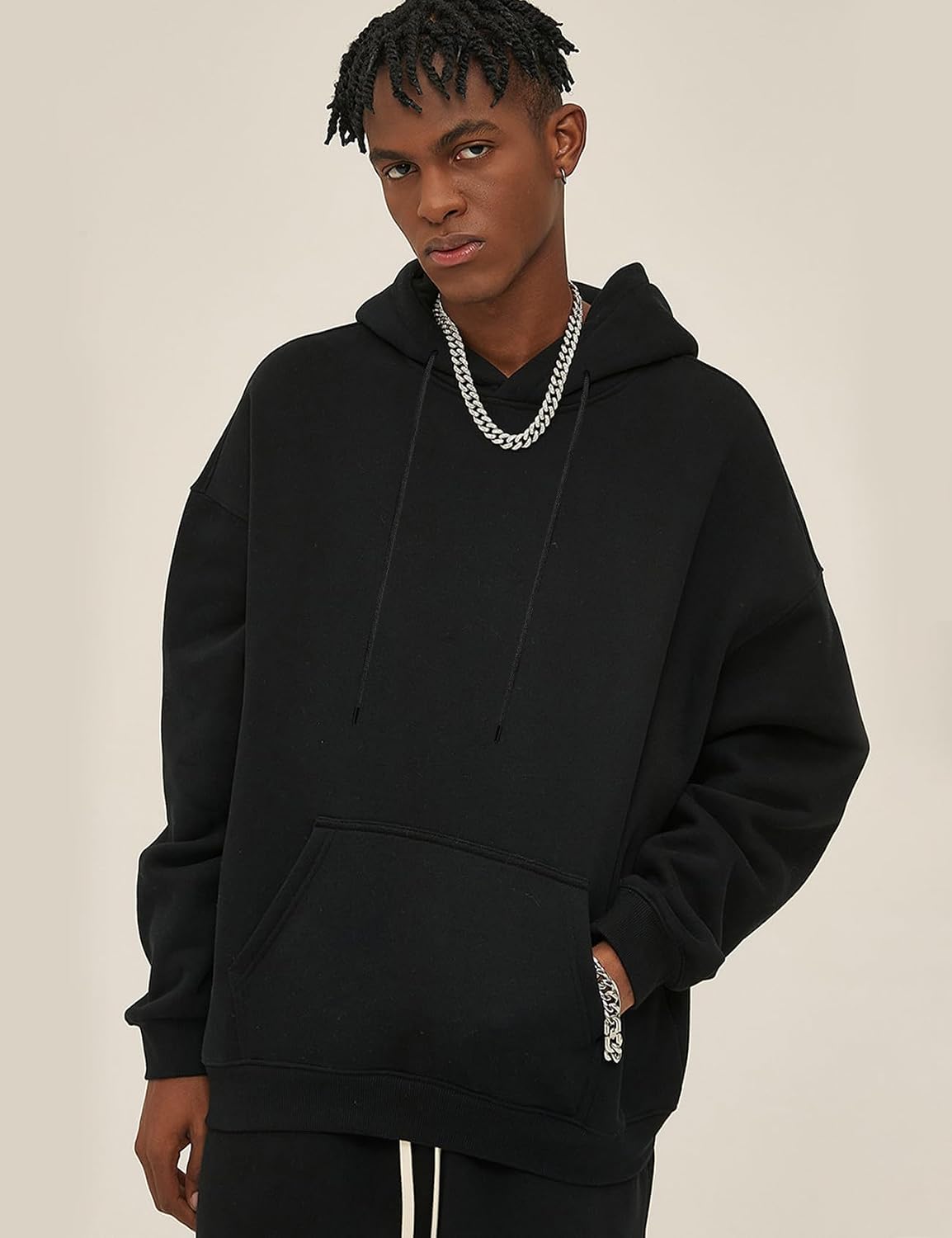 Flygo Mens Oversized Fleece Hoodie Drop Shoulder Streetwear Sweatshirt