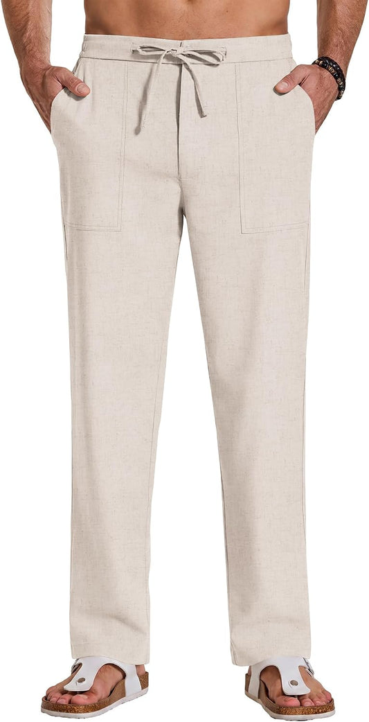 COOFANDY Mens Casual Cotton Linen Pants Lightweight Beach Dress Pant