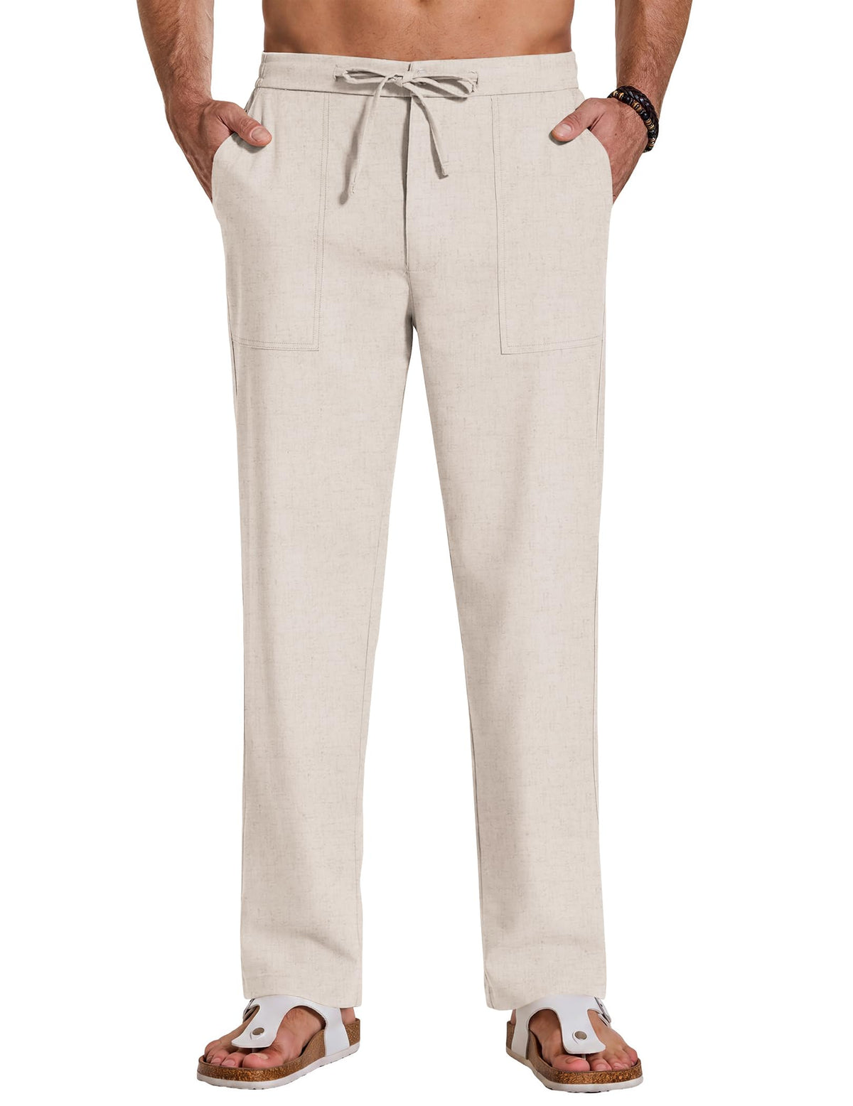 COOFANDY Mens Casual Cotton Linen Pants Lightweight Beach Dress Pant