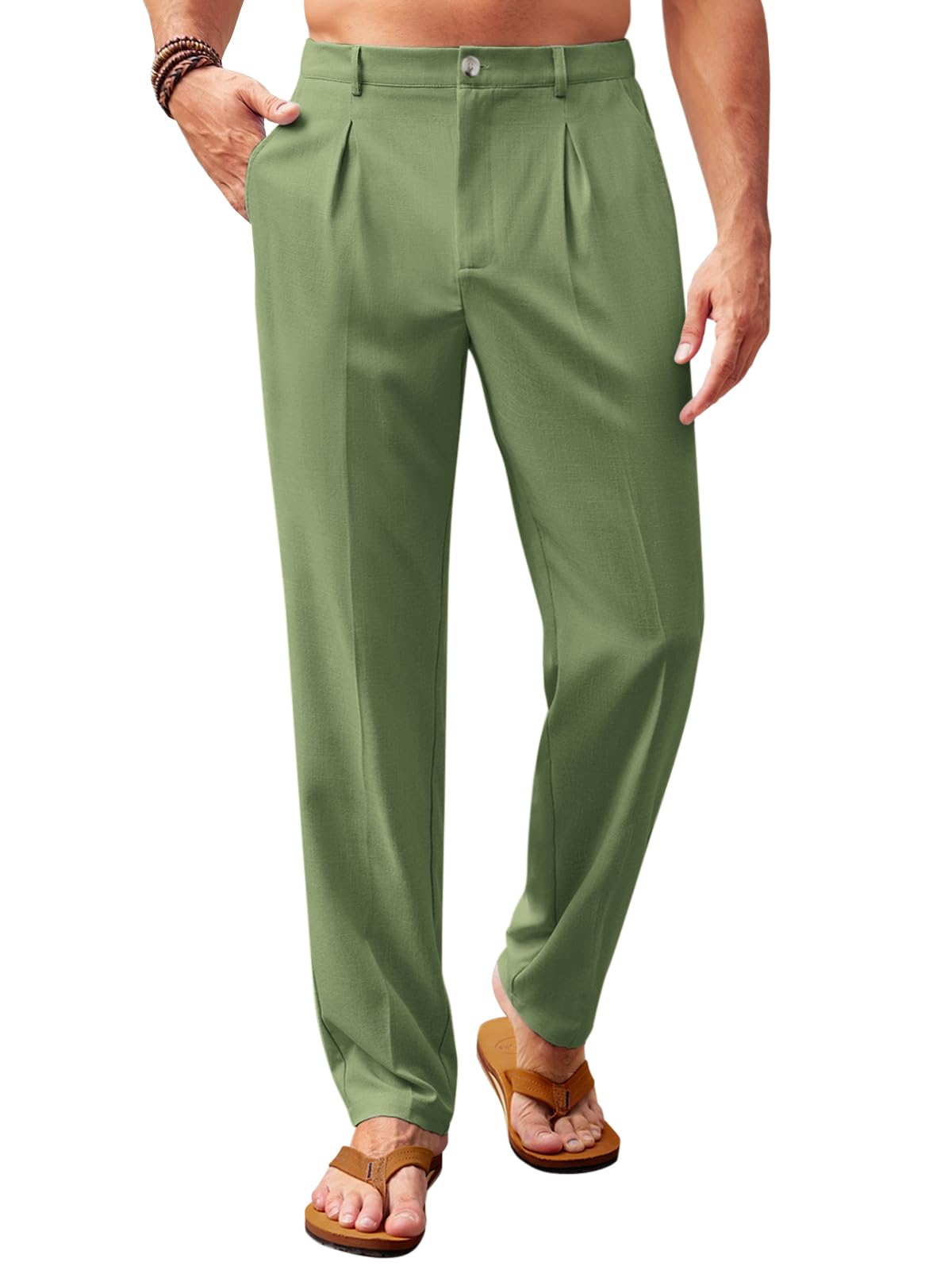 Runcati Mens Casual Pants Elastic Waist Lightweight Loose Pleated Slacks