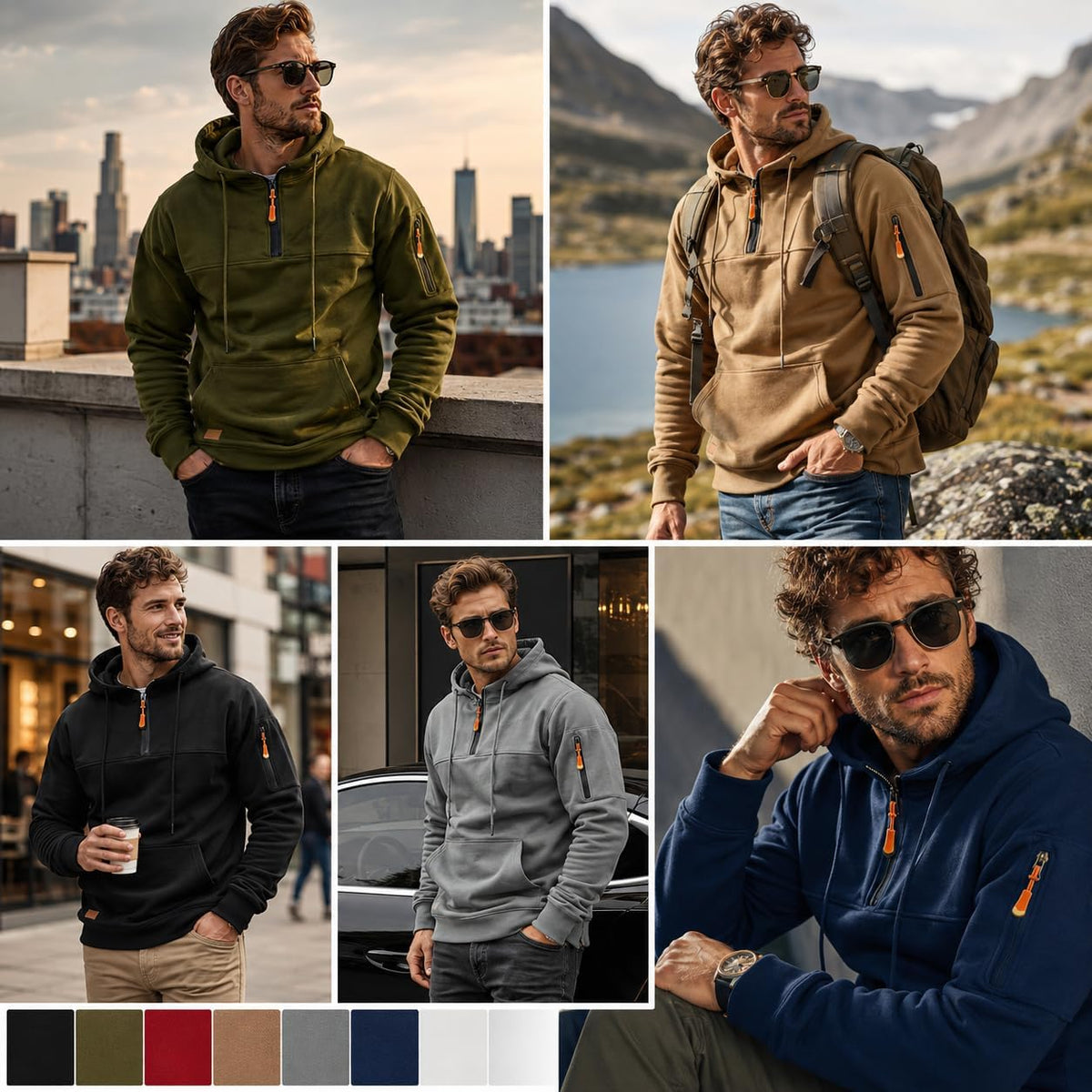 Cargo Hoodies for Men Quarter Zip Up Cargo Tactical Pullover Hoodies