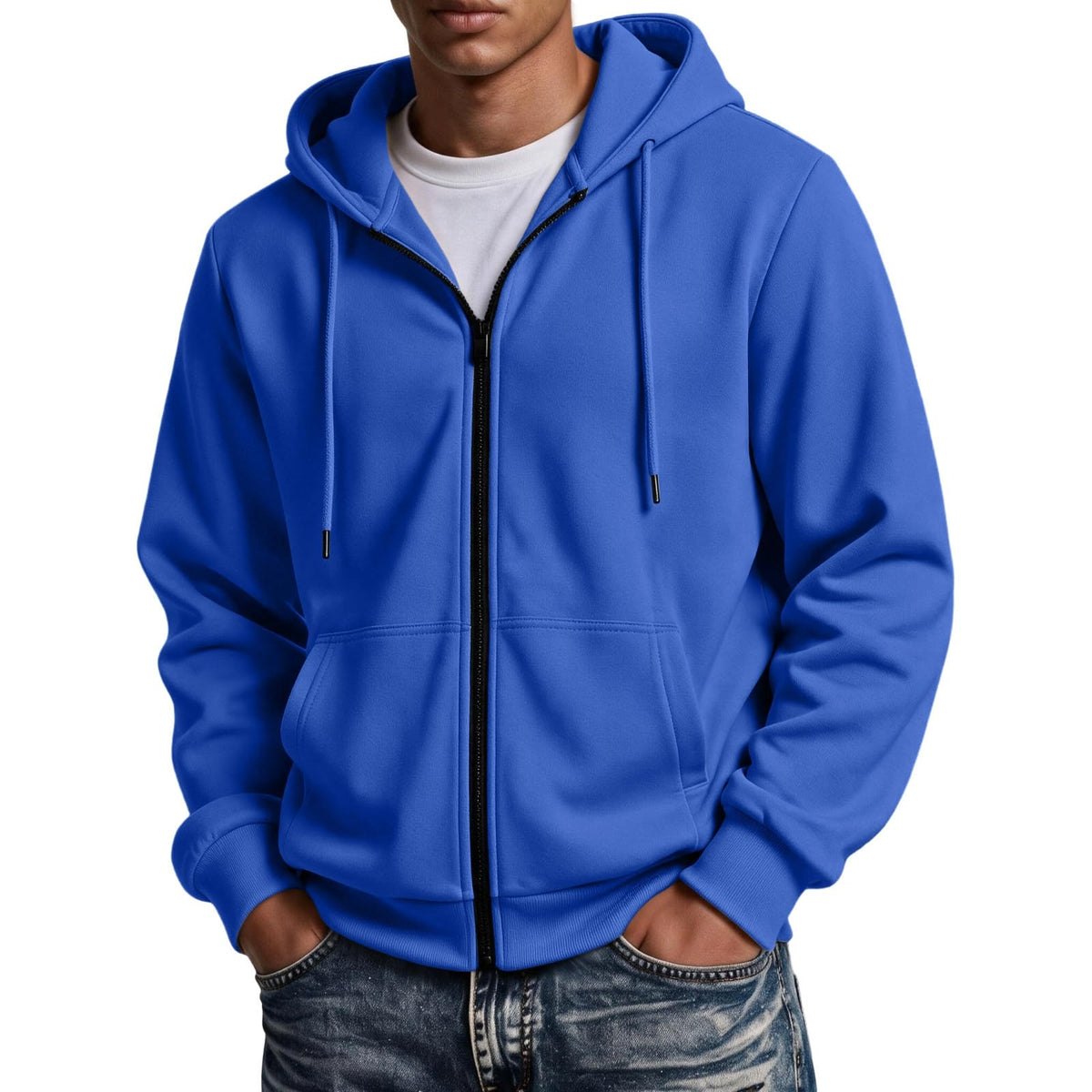 Mens Zip Up Hoodie Full Zip Oversized Fleece Lined Sweatshirt Fall Hoodies