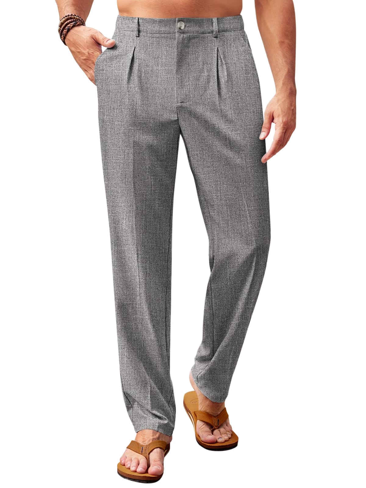 Runcati Mens Casual Pants Elastic Waist Lightweight Loose Pleated Slacks