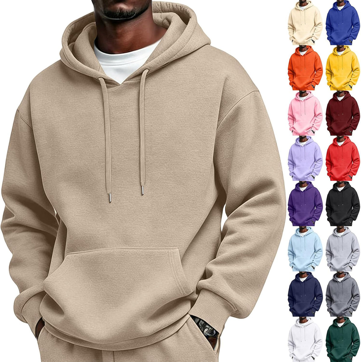 Mens Sherpa Hoodie Cottn Fleece Oversized Drawstring Hooded Sweatshirt