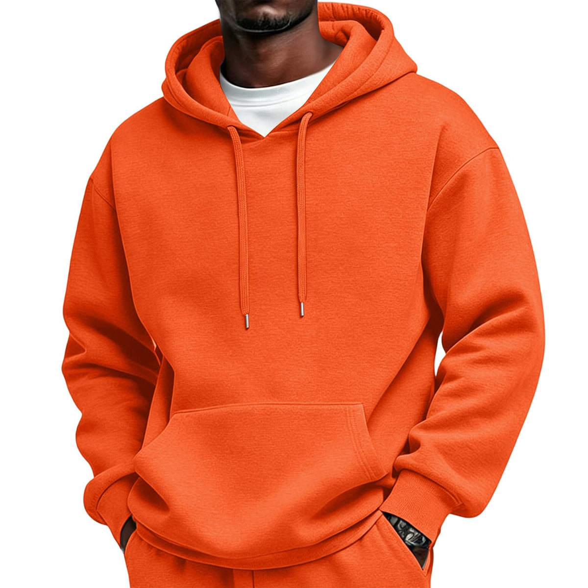 Mens Sherpa Hoodie Cottn Fleece Oversized Drawstring Hooded Sweatshirt