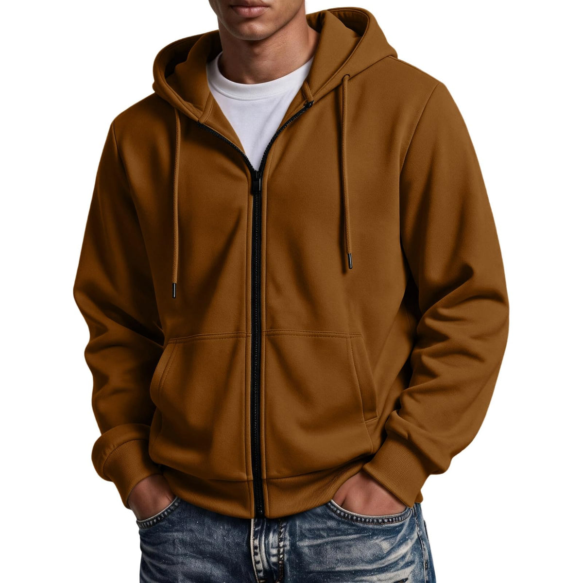 Mens Zip Up Hoodie Full Zip Oversized Fleece Lined Sweatshirt Fall Hoodies