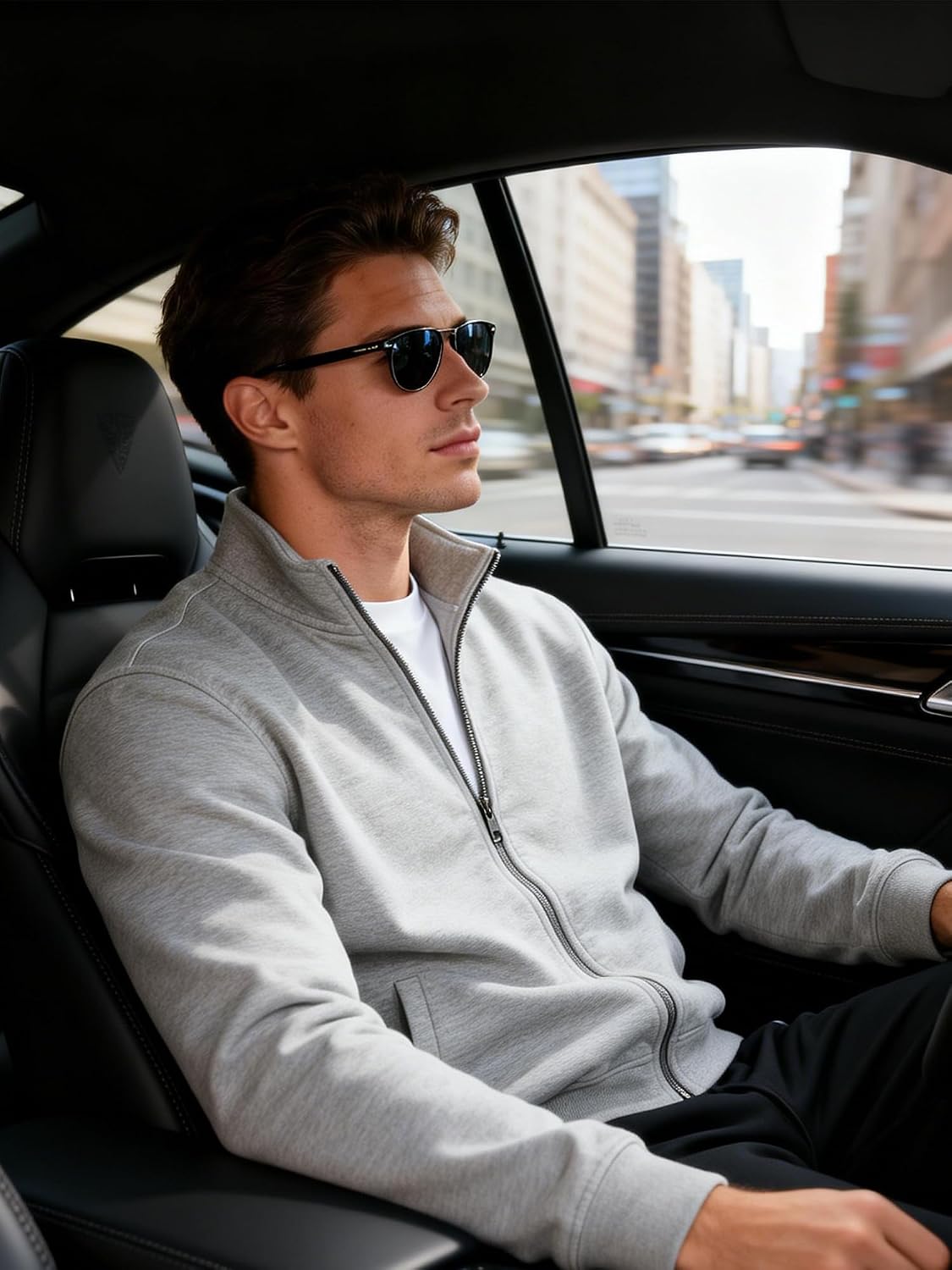 Mens Zip Up Sweatshirt No Hood Mock Neck Sweatshirts Men's Fleece Jackets Full Zip Lightweight Jacket Seam Pocket