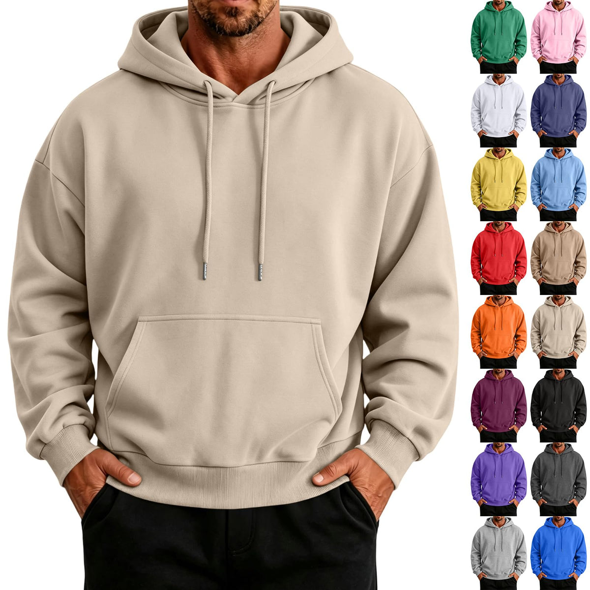 Mens Hoodies Oversized Vintage Sweatshirt Y2K Light Fleece Pullover Tops