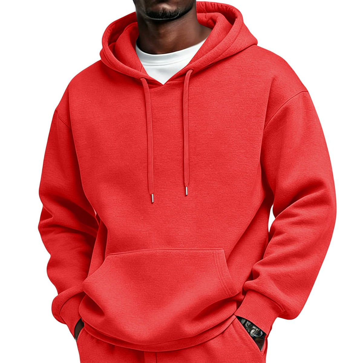 Mens Sherpa Hoodie Cottn Fleece Oversized Drawstring Hooded Sweatshirt